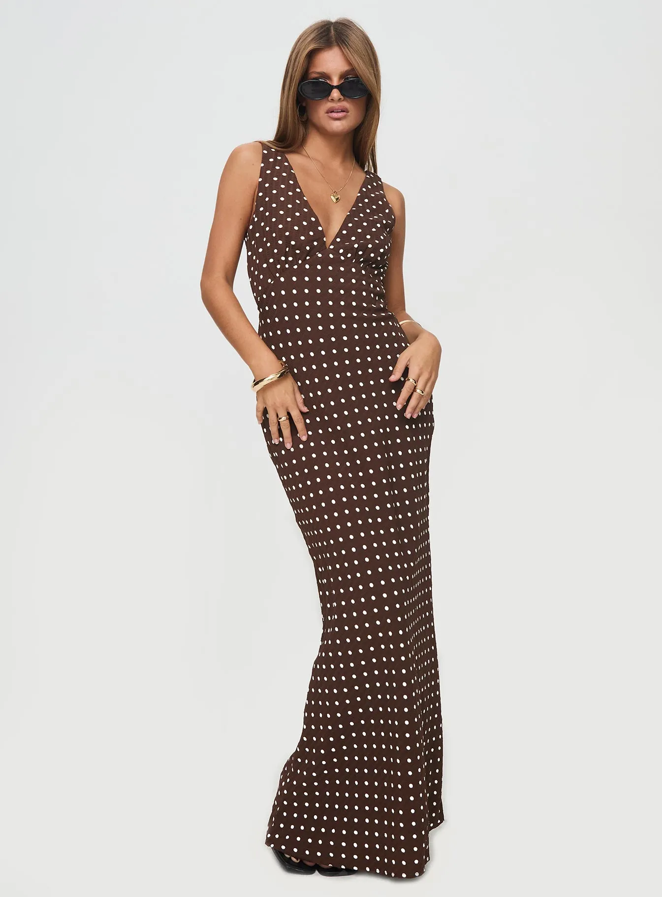Nellie Maxi Dress Brown Polka Dot sold by Princess Polly product image thumbnail 3
