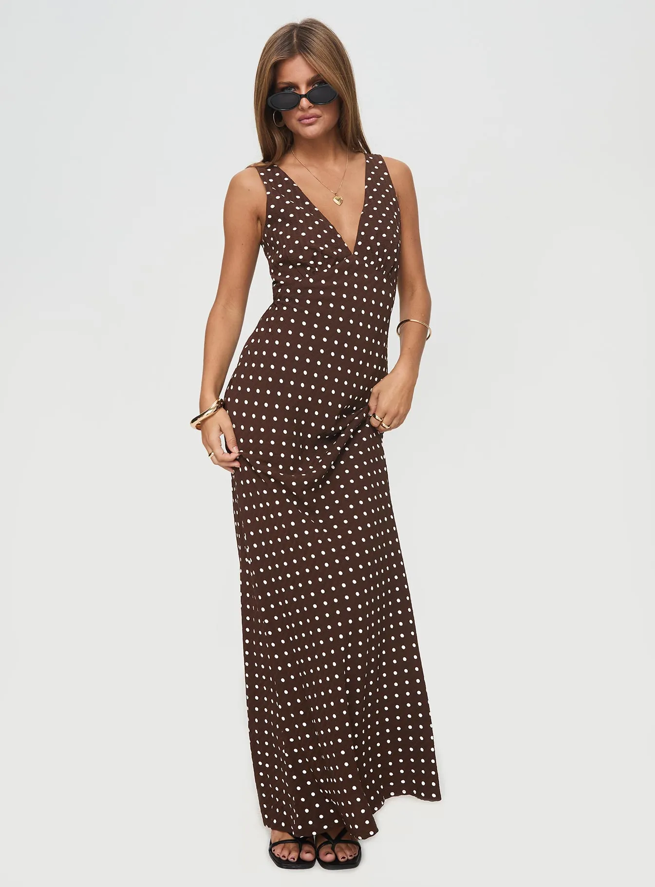 Nellie Maxi Dress Brown Polka Dot sold by Princess Polly product image thumbnail 2