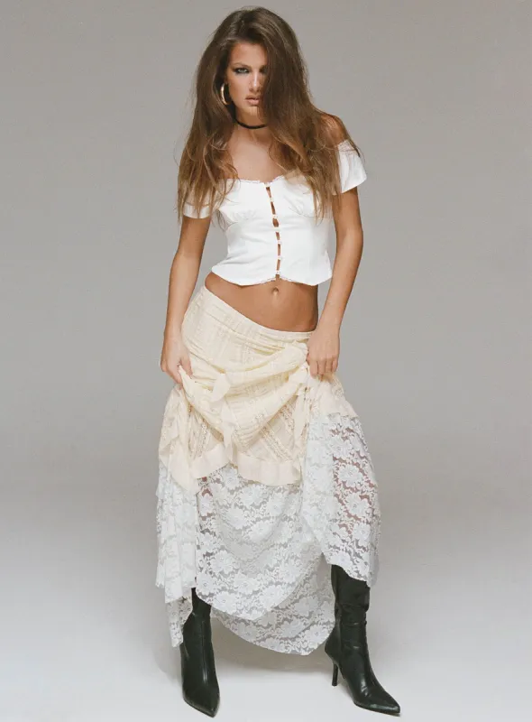 Astryd Lace Maxi Skirt Cream sold by Princess Polly