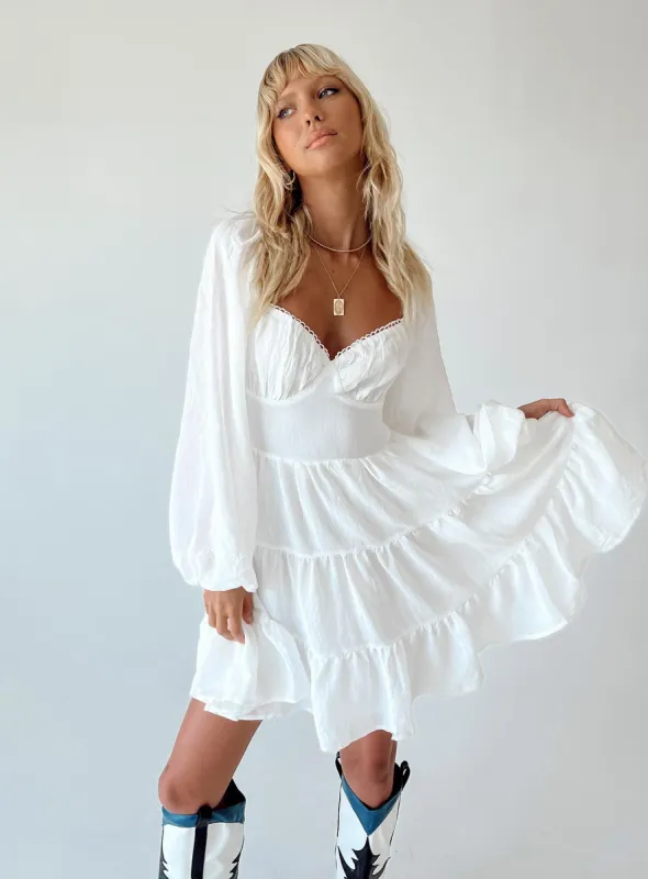 Danny Long Sleeve Mini Dress White sold by Princess Polly