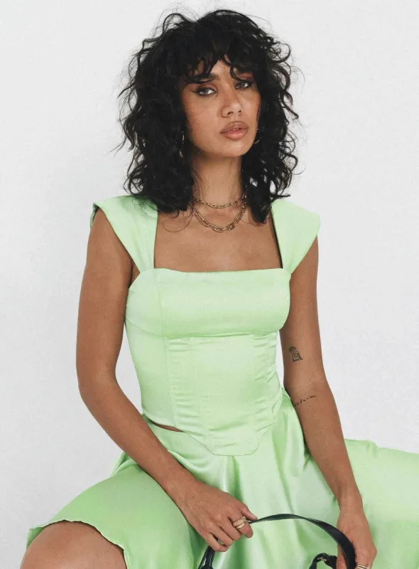 Cornell Satin Corset Green sold by Princess Polly