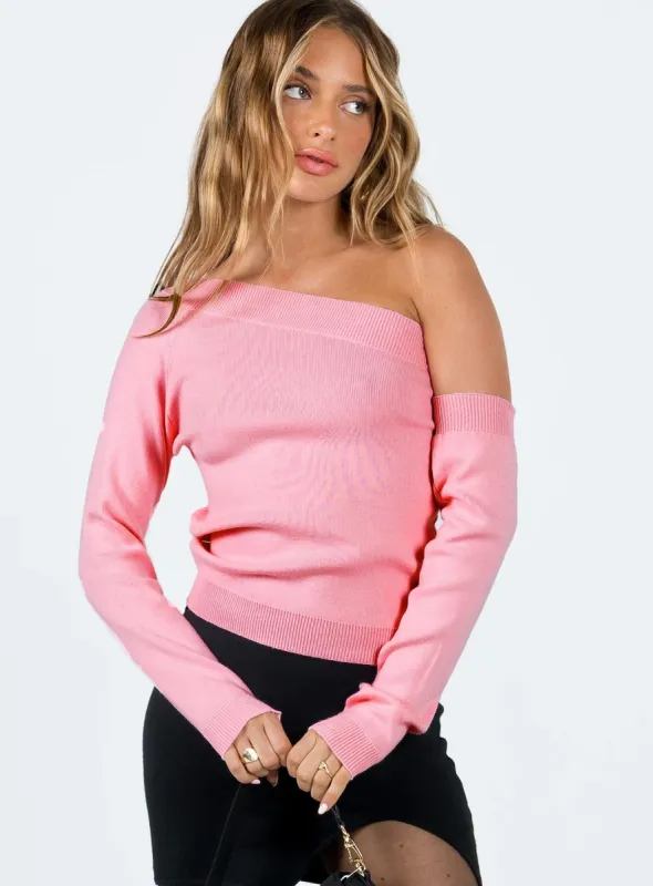 Yvonne One Shoulder Sweater Pink sold by Princess Polly