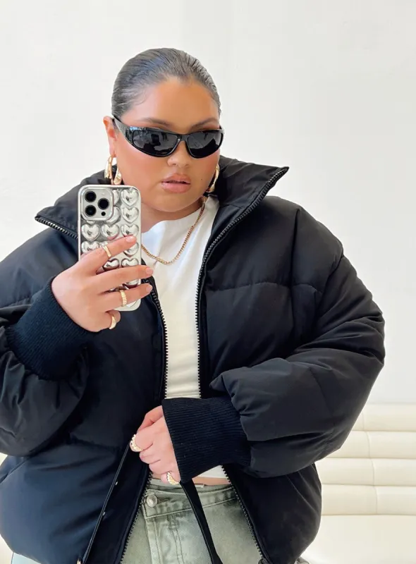 Abe Puffer Jacket Black Curve sold by Princess Polly