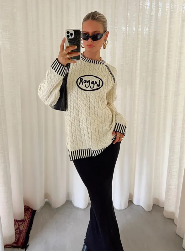 The Ragged Priest Cable Knit Sweater Cream sold by Princess Polly