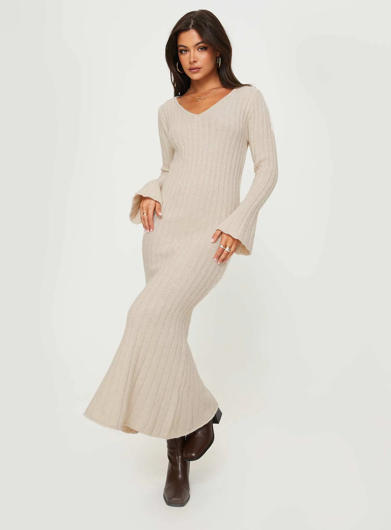 Larne Long Sleeve Maxi Dress Beige sold by Princess Polly product image thumbnail 2