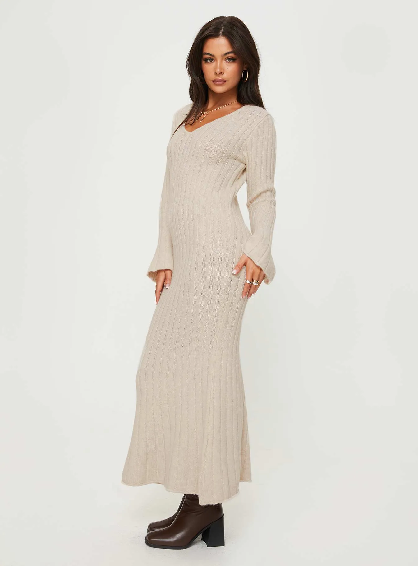 Larne Long Sleeve Maxi Dress Beige sold by Princess Polly product image thumbnail 3