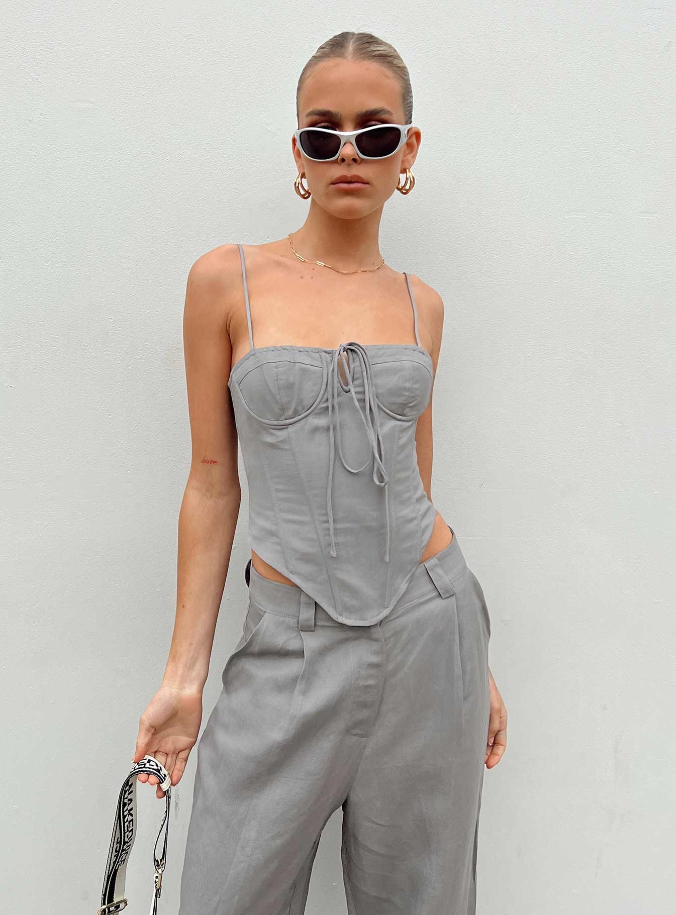 Del Gato Corset Top Grey sold by Princess Polly