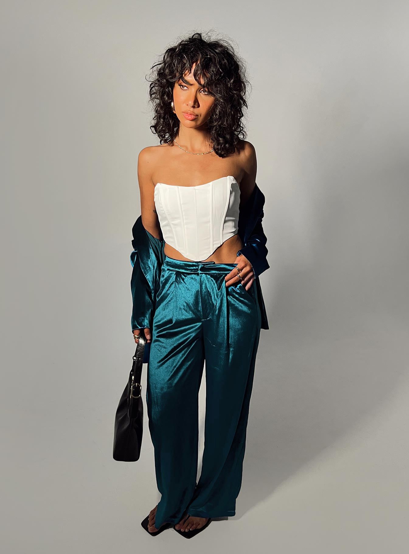 Lagoona Velvet Pants Blue sold by Princess Polly