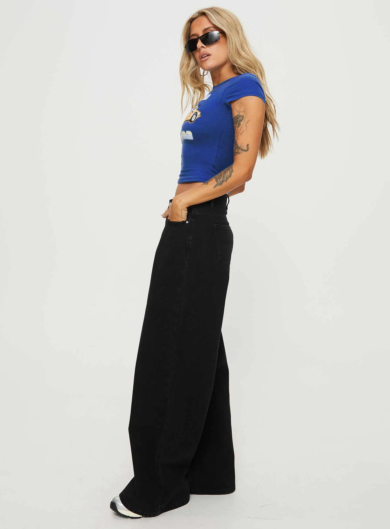 Naylor Mid Rise Wide Leg Jeans Washed Black Denim Petite sold by Princess Polly product image thumbnail 4