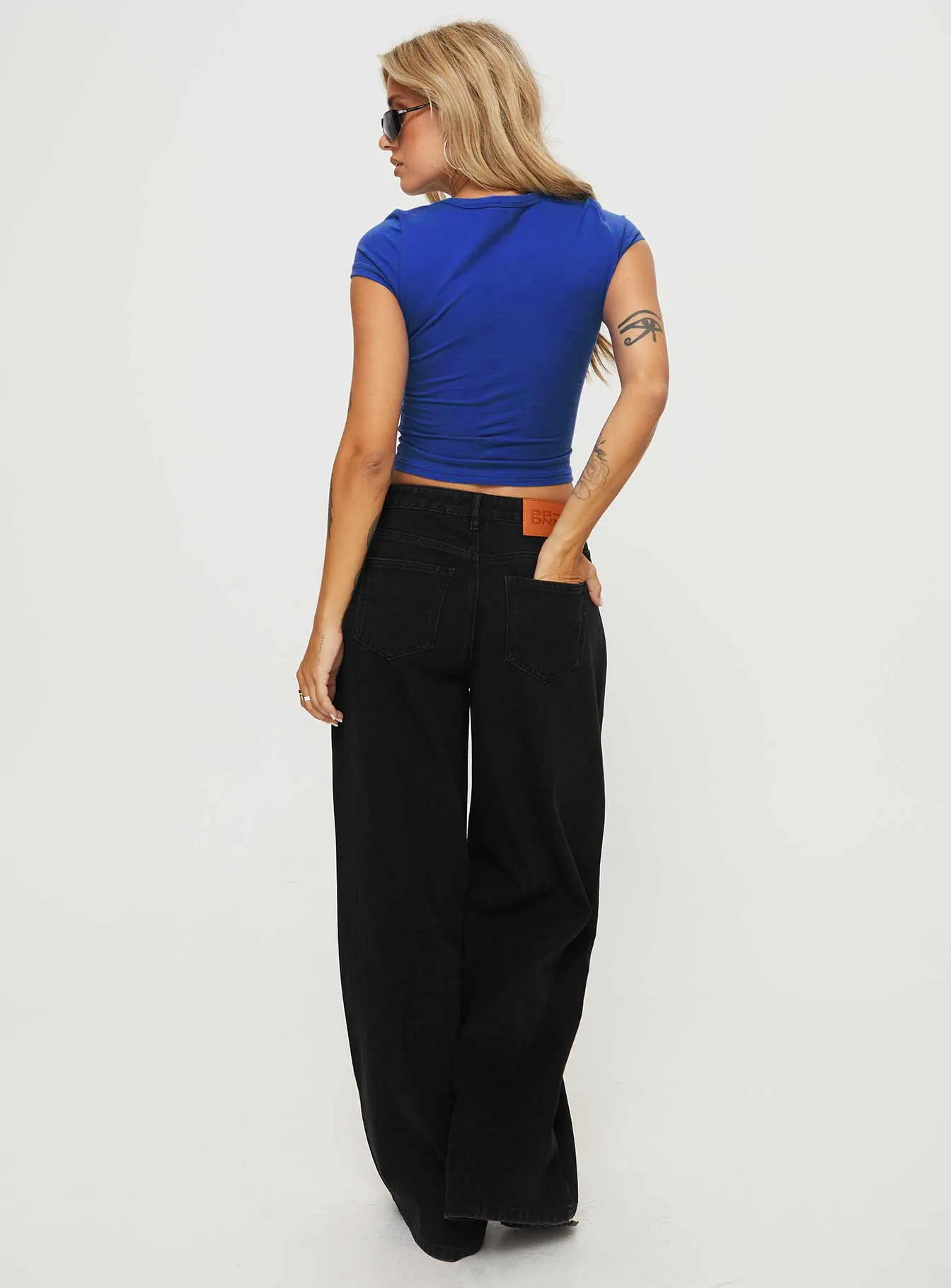 Naylor Mid Rise Wide Leg Jeans Washed Black Denim Petite sold by Princess Polly product image thumbnail 5