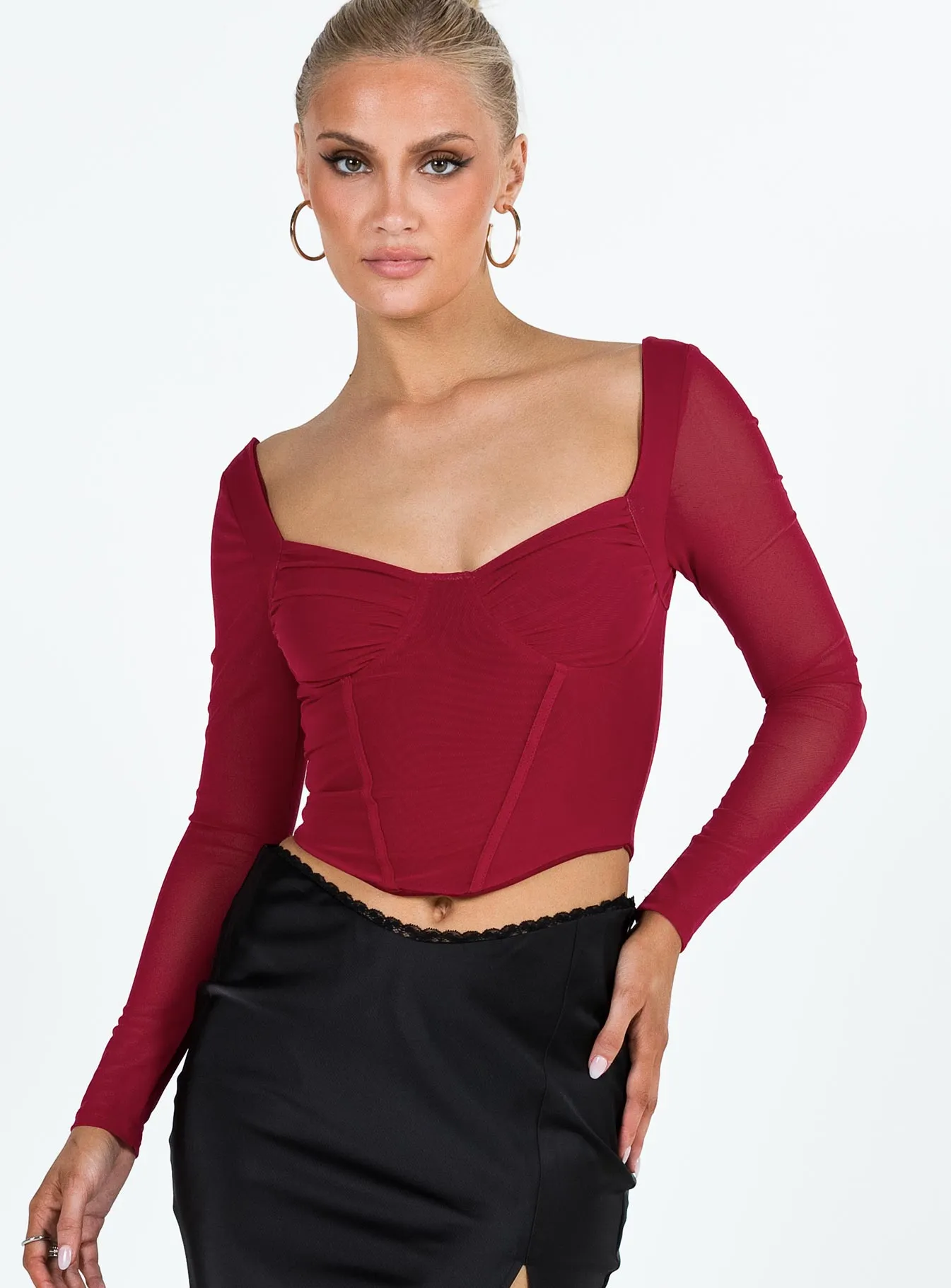 Bruna Top Long Sleeve Red Lower Impact sold by Princess Polly