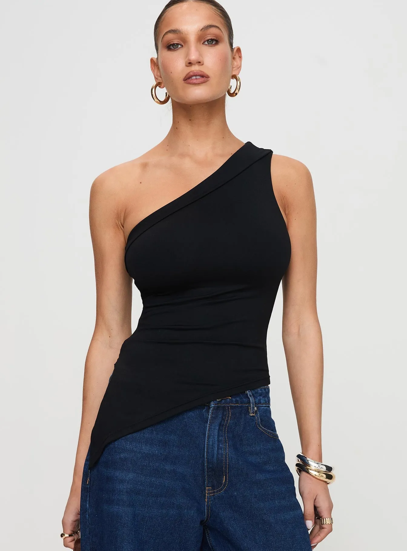 Lunah One Shoulder Top Black sold by Princess Polly product image thumbnail 2