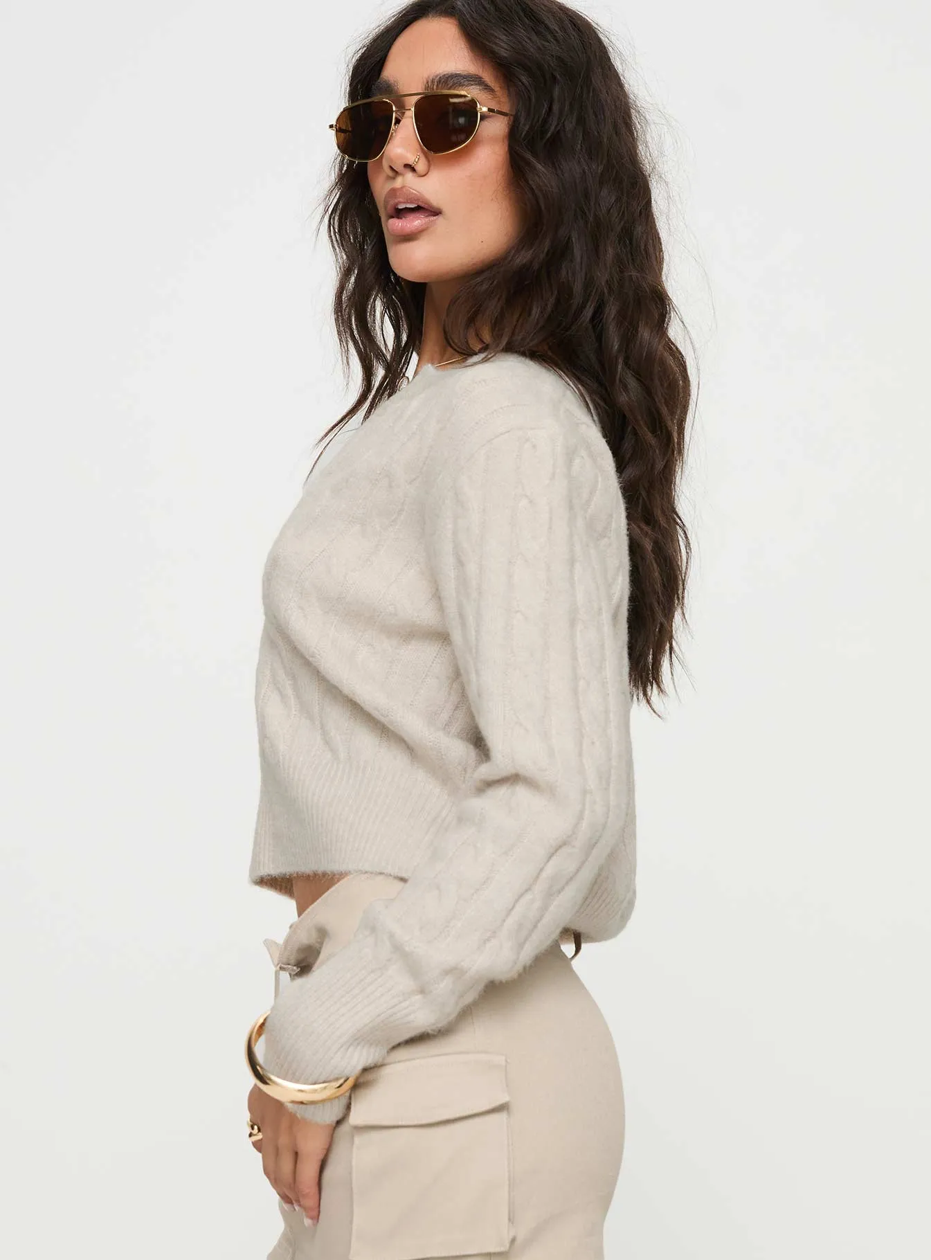Nicolie Cable Knit Sweater Beige sold by Princess Polly product image thumbnail 4