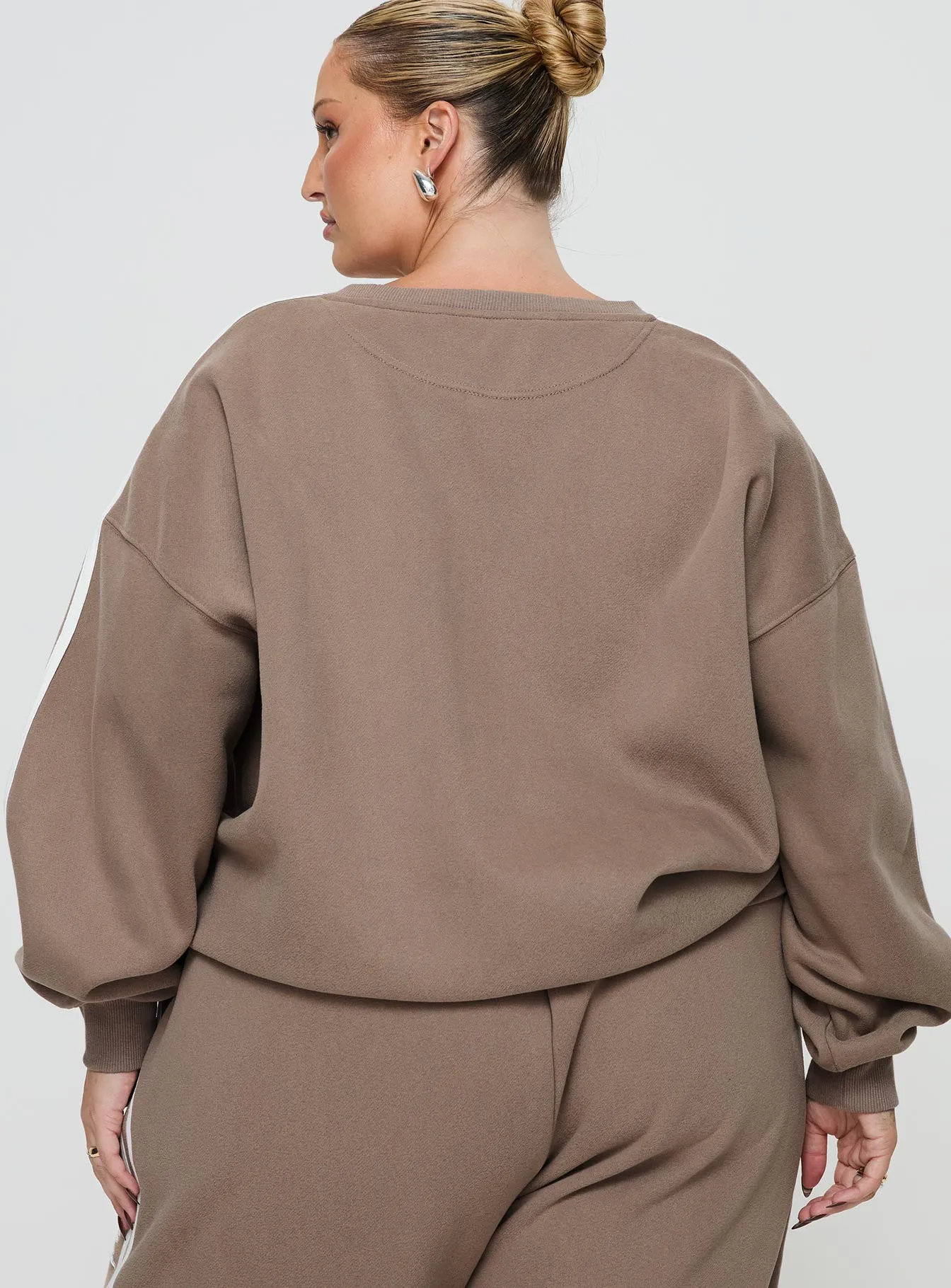 Princess Polly Crew Neck Sweatshirt Stripe Taupe / White Curve sold by Princess Polly product image thumbnail 5