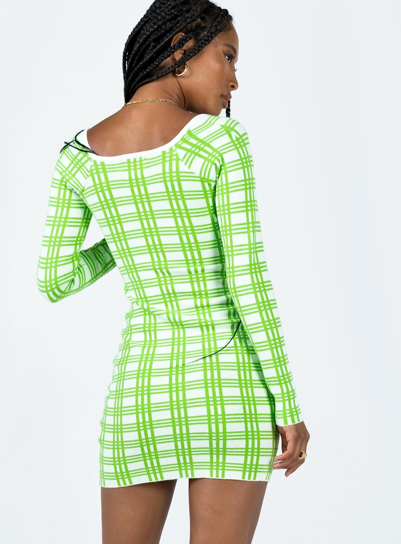 Sybil Long Sleeve Mini Dress Green / White sold by Princess Polly product image thumbnail 5
