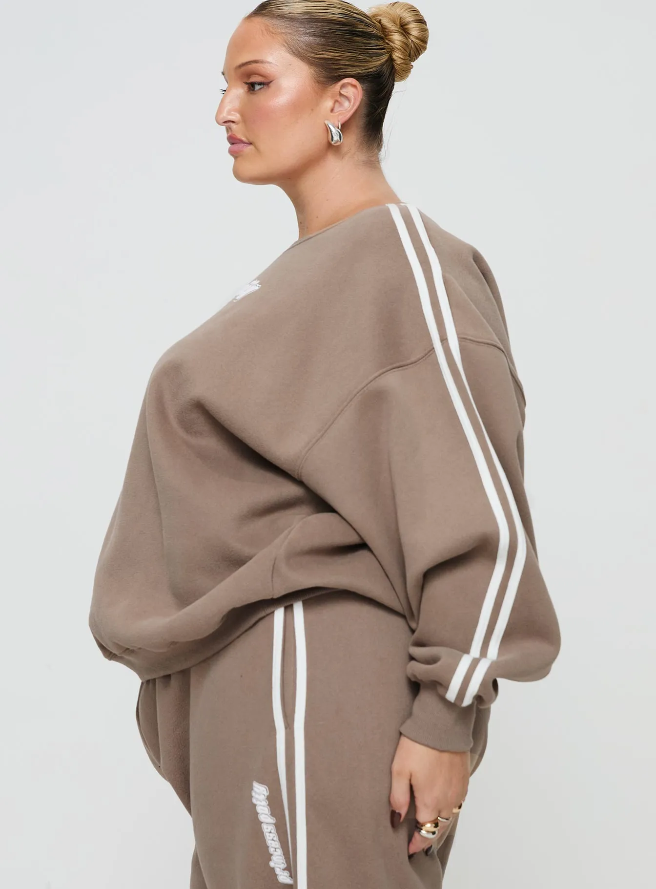 Princess Polly Crew Neck Sweatshirt Stripe Taupe / White Curve sold by Princess Polly product image thumbnail 4