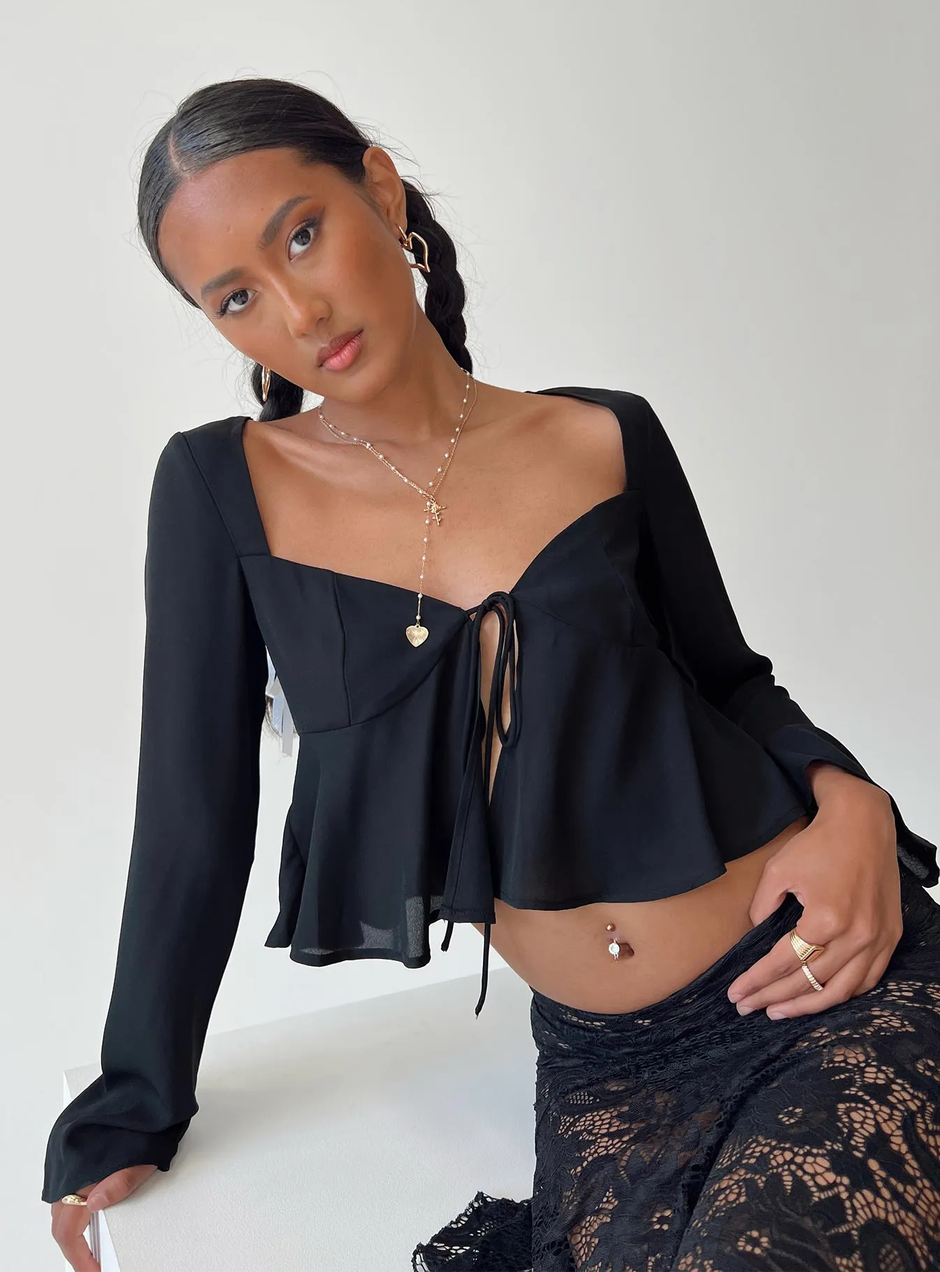 Godet Top Black sold by Princess Polly