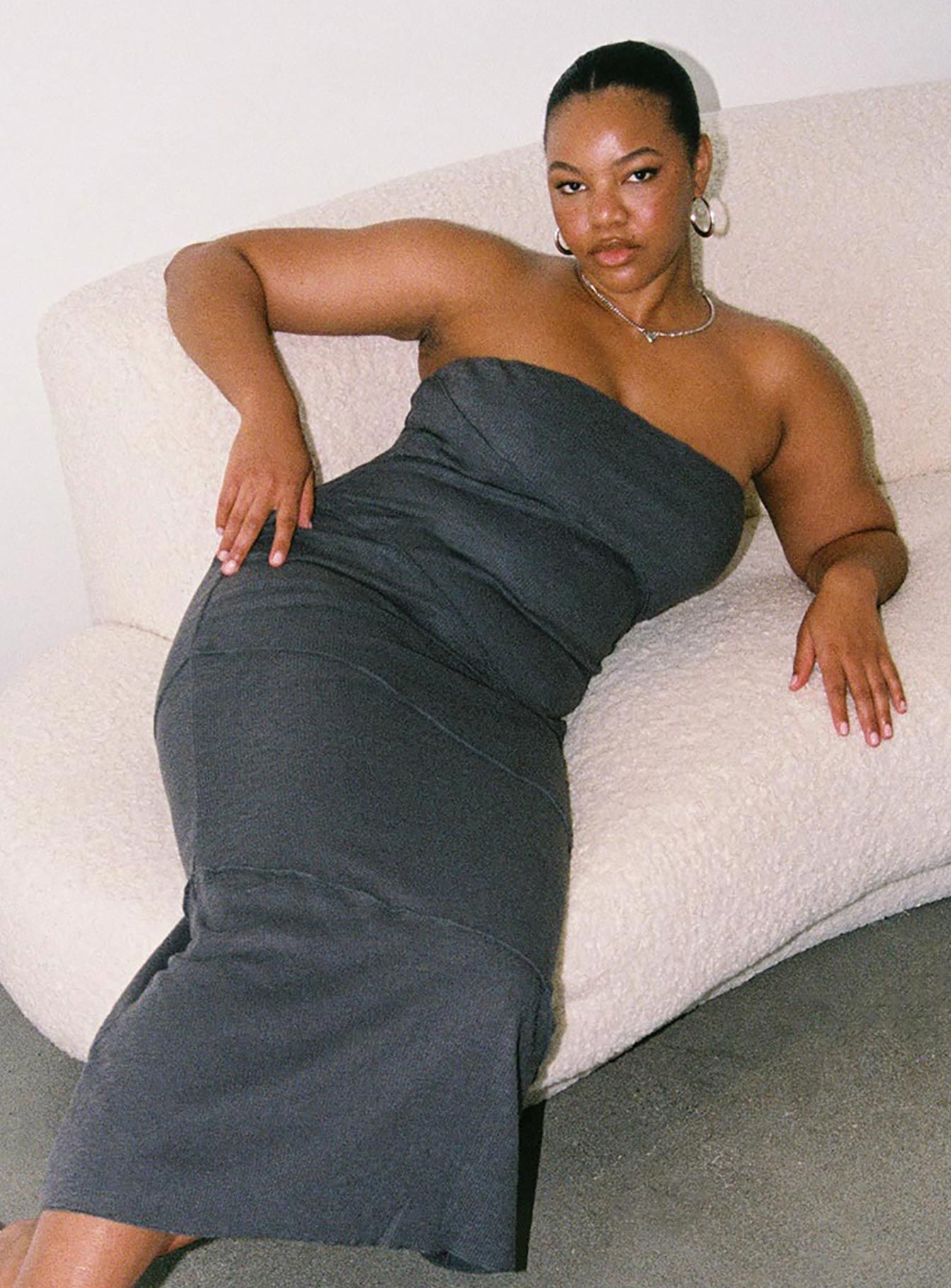 Oscar Midi Dress Grey Curve sold by Princess Polly