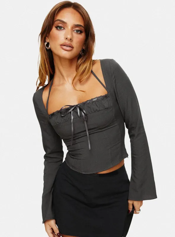 Trynia Long Sleeve Top Grey sold by Princess Polly