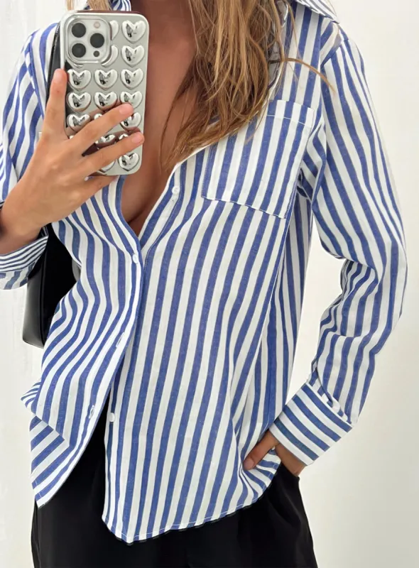 Shaylan Stripe Shirt Blue sold by Princess Polly