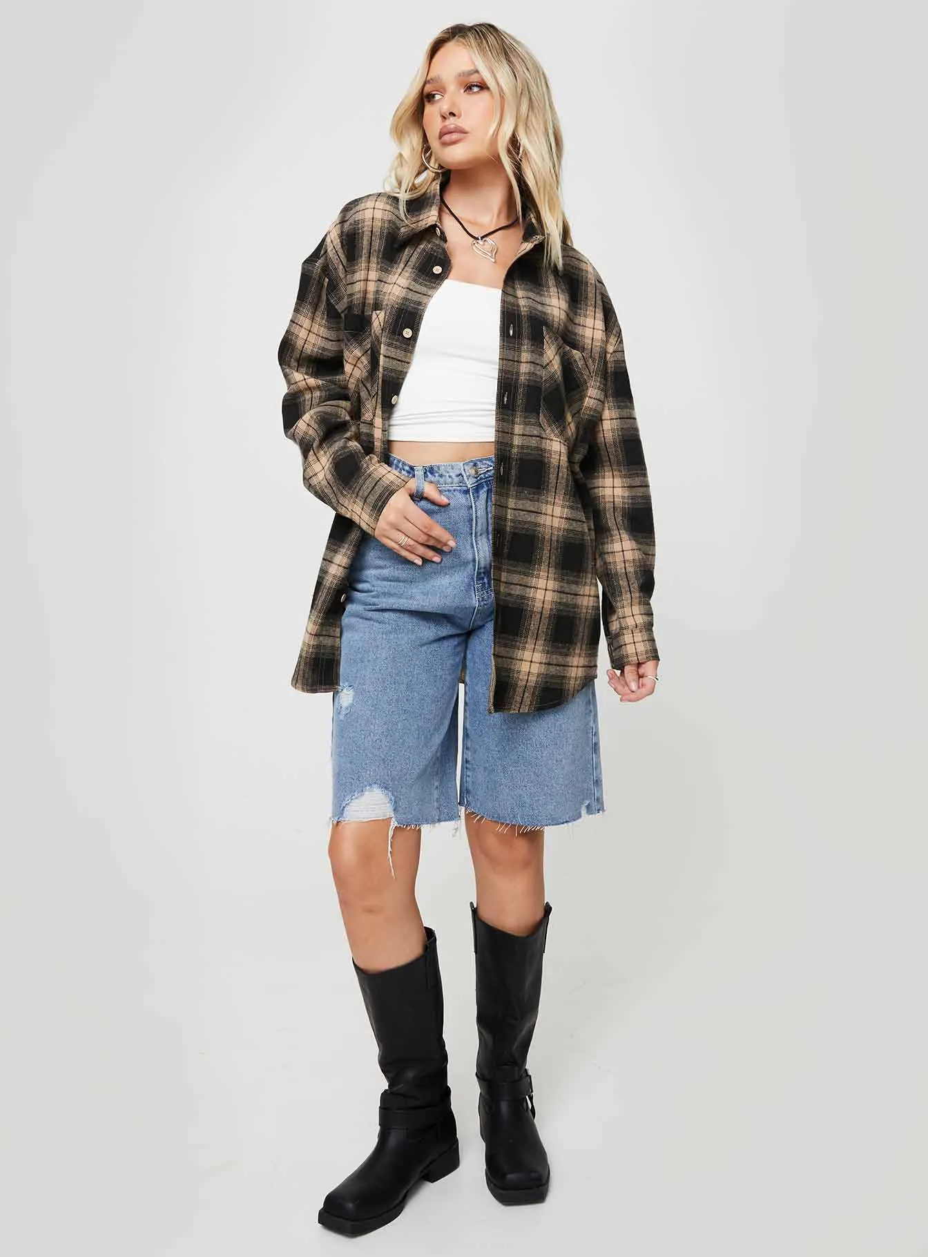 Waver Shirt Black / Orange Check sold by Princess Polly product image thumbnail 3