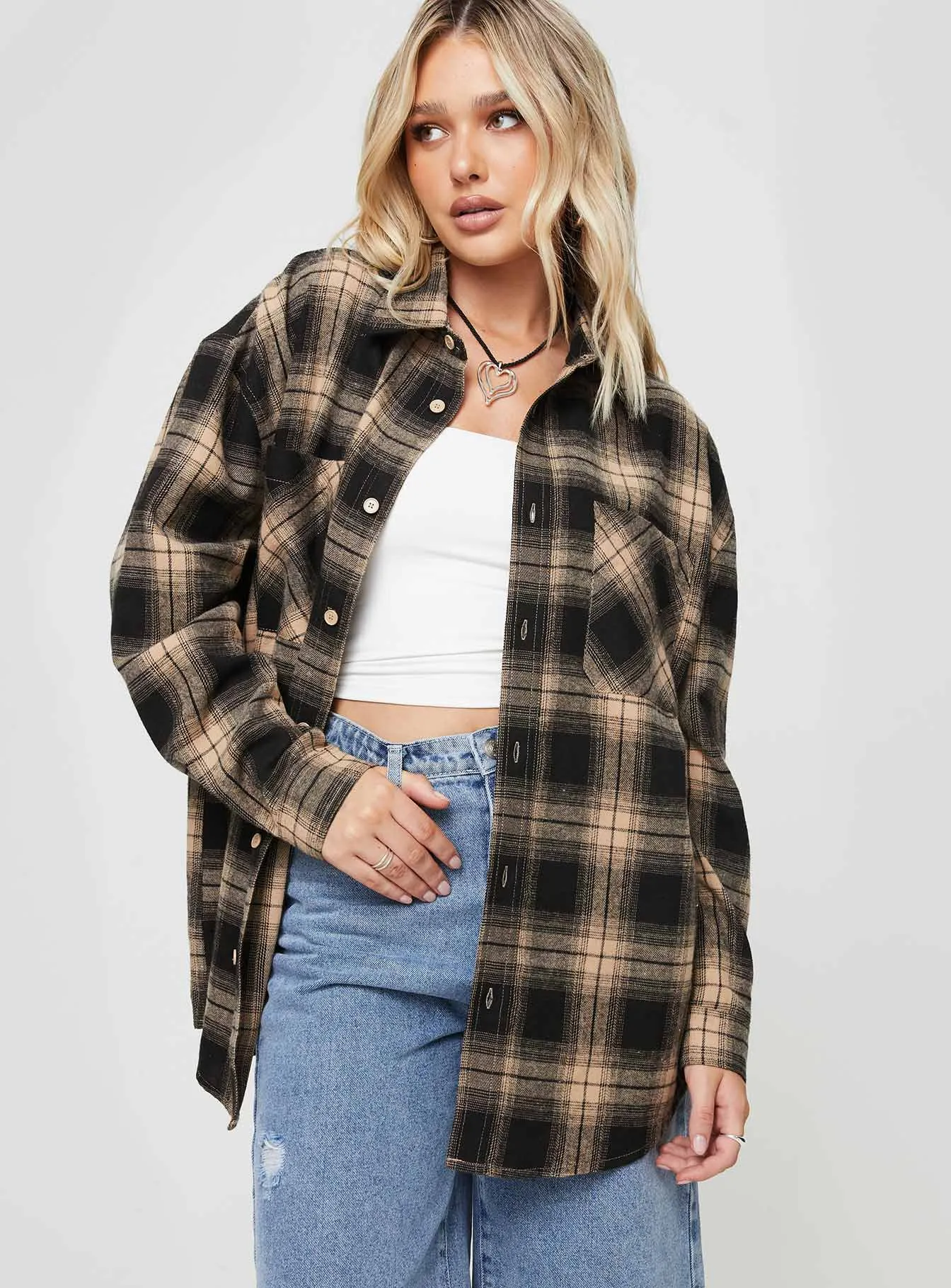 Waver Shirt Black / Orange Check sold by Princess Polly product image thumbnail 2