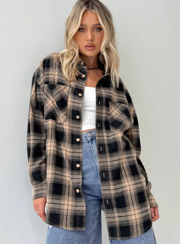 Waver Shirt Black / Orange Check made by Princess Polly