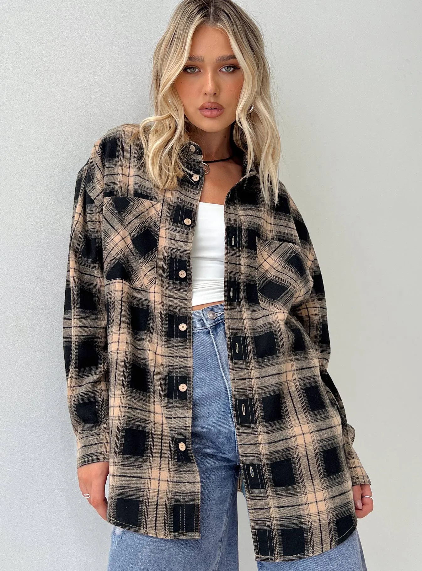 Waver Shirt Black / Orange Check sold by Princess Polly