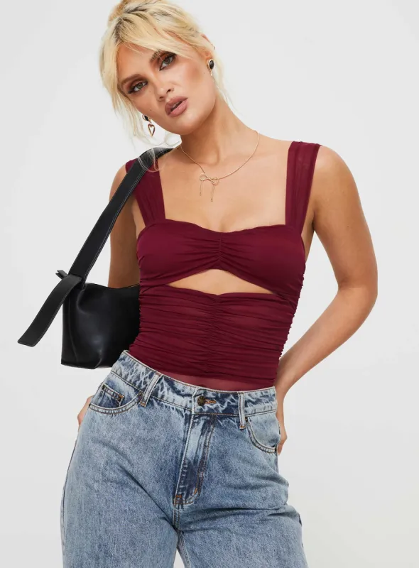 Kalmia Bodysuit Burgundy sold by Princess Polly