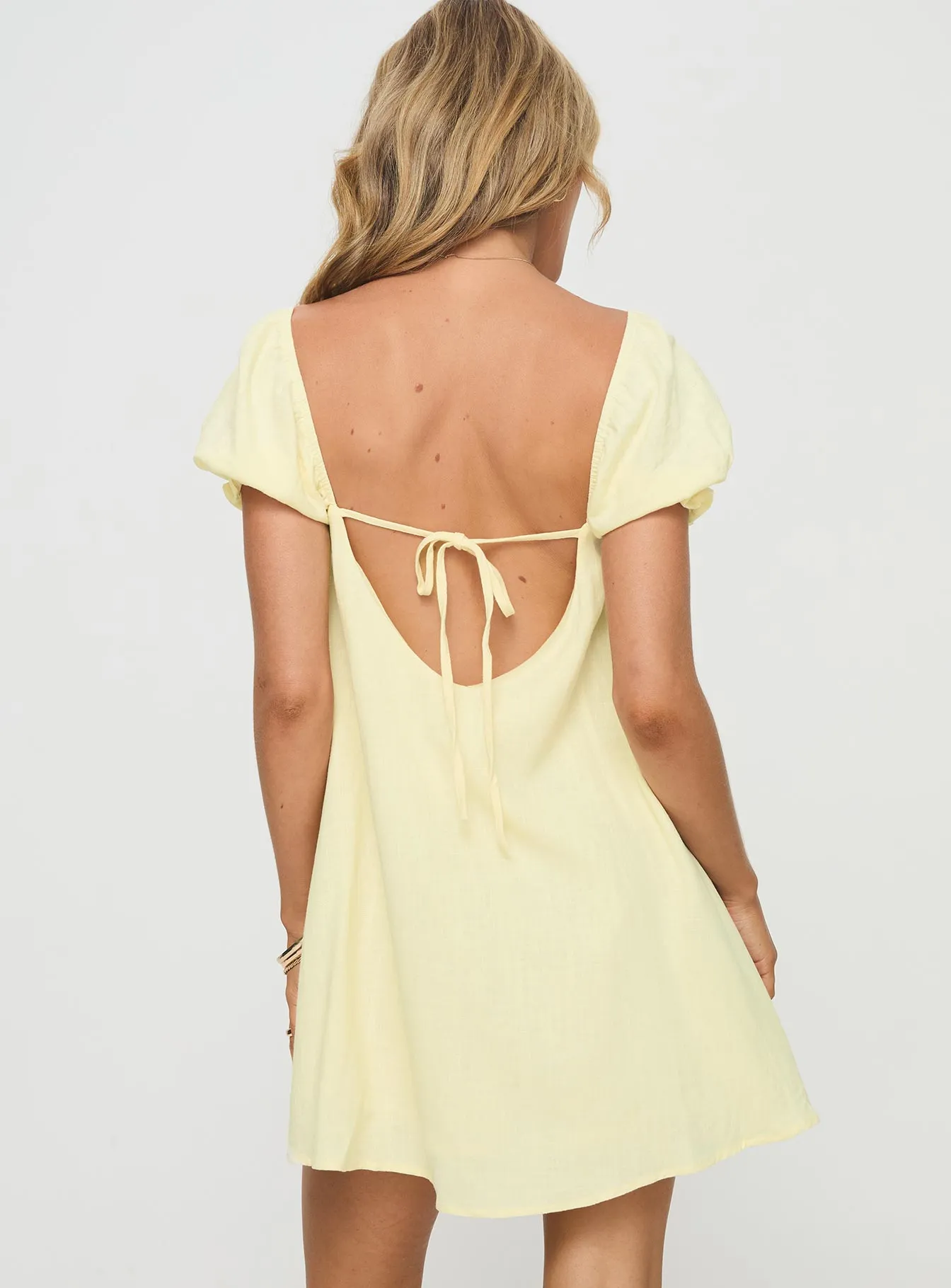 Beyond Linen Blend Mini Dress Yellow sold by Princess Polly product image thumbnail 5