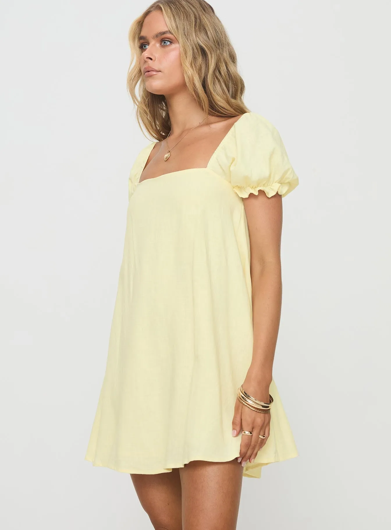 Beyond Linen Blend Mini Dress Yellow sold by Princess Polly product image thumbnail 4