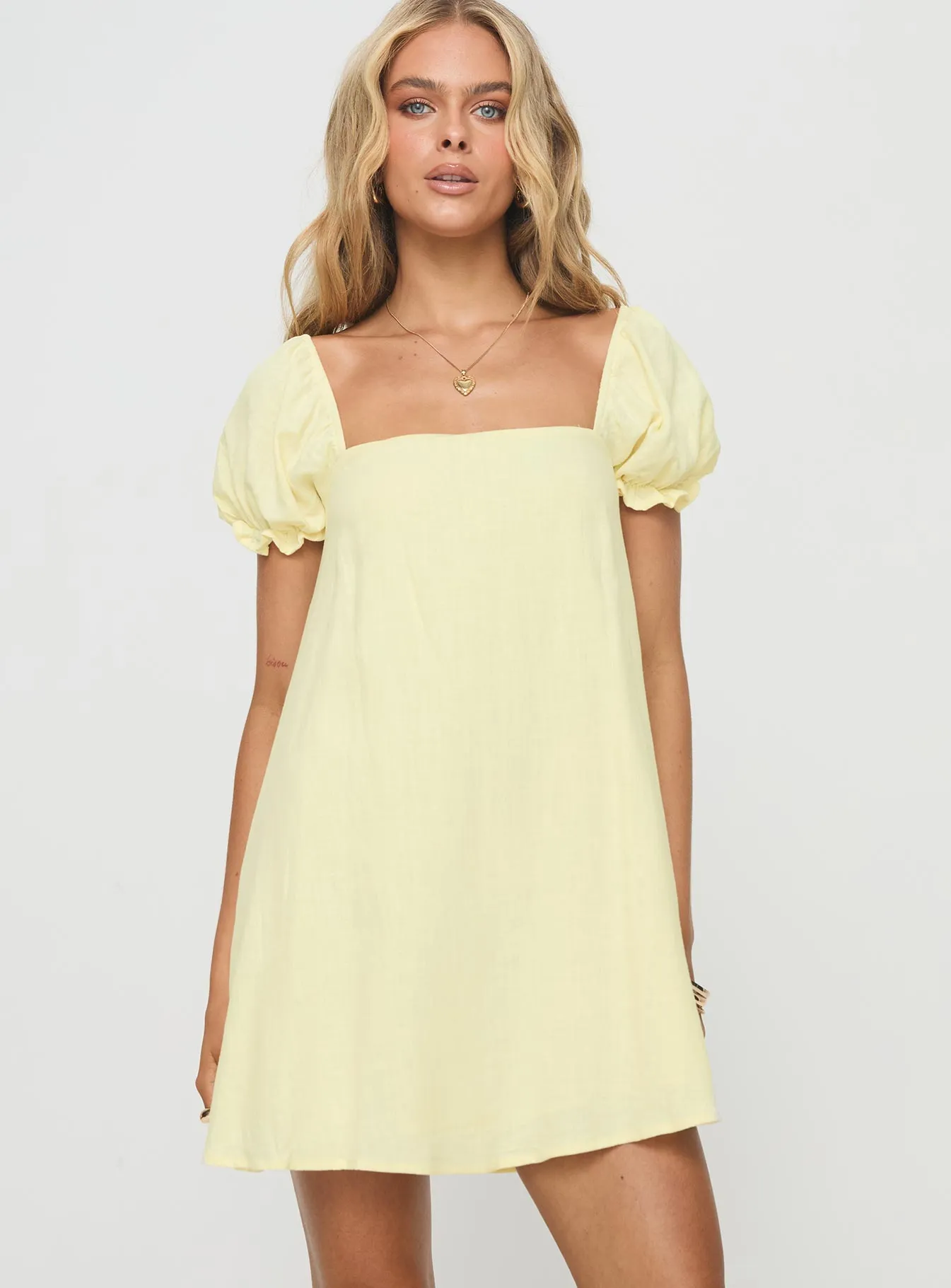Beyond Linen Blend Mini Dress Yellow sold by Princess Polly product image thumbnail 2
