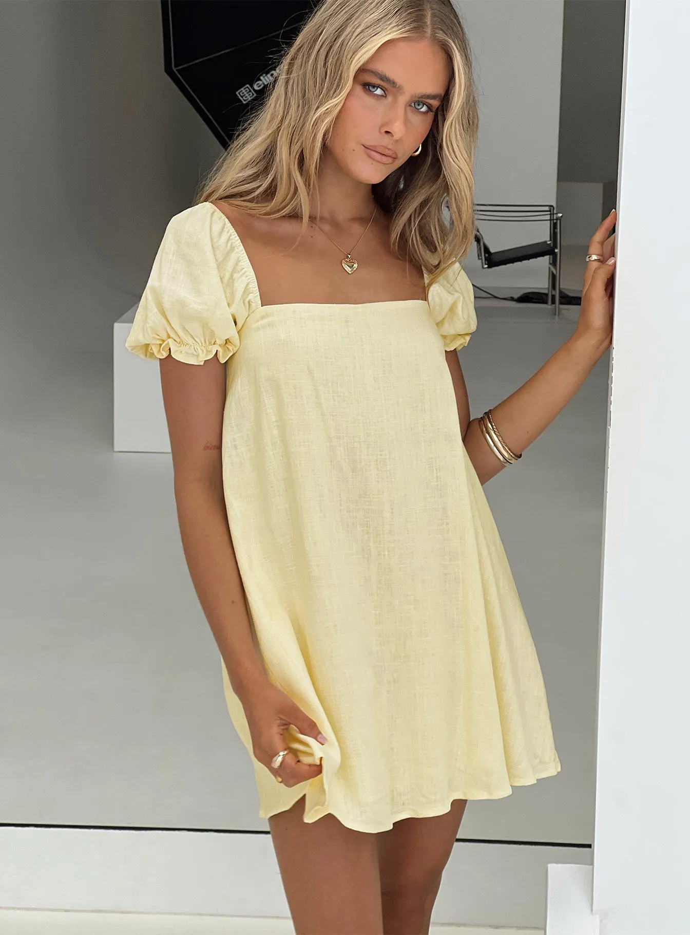 Beyond Linen Blend Mini Dress Yellow sold by Princess Polly