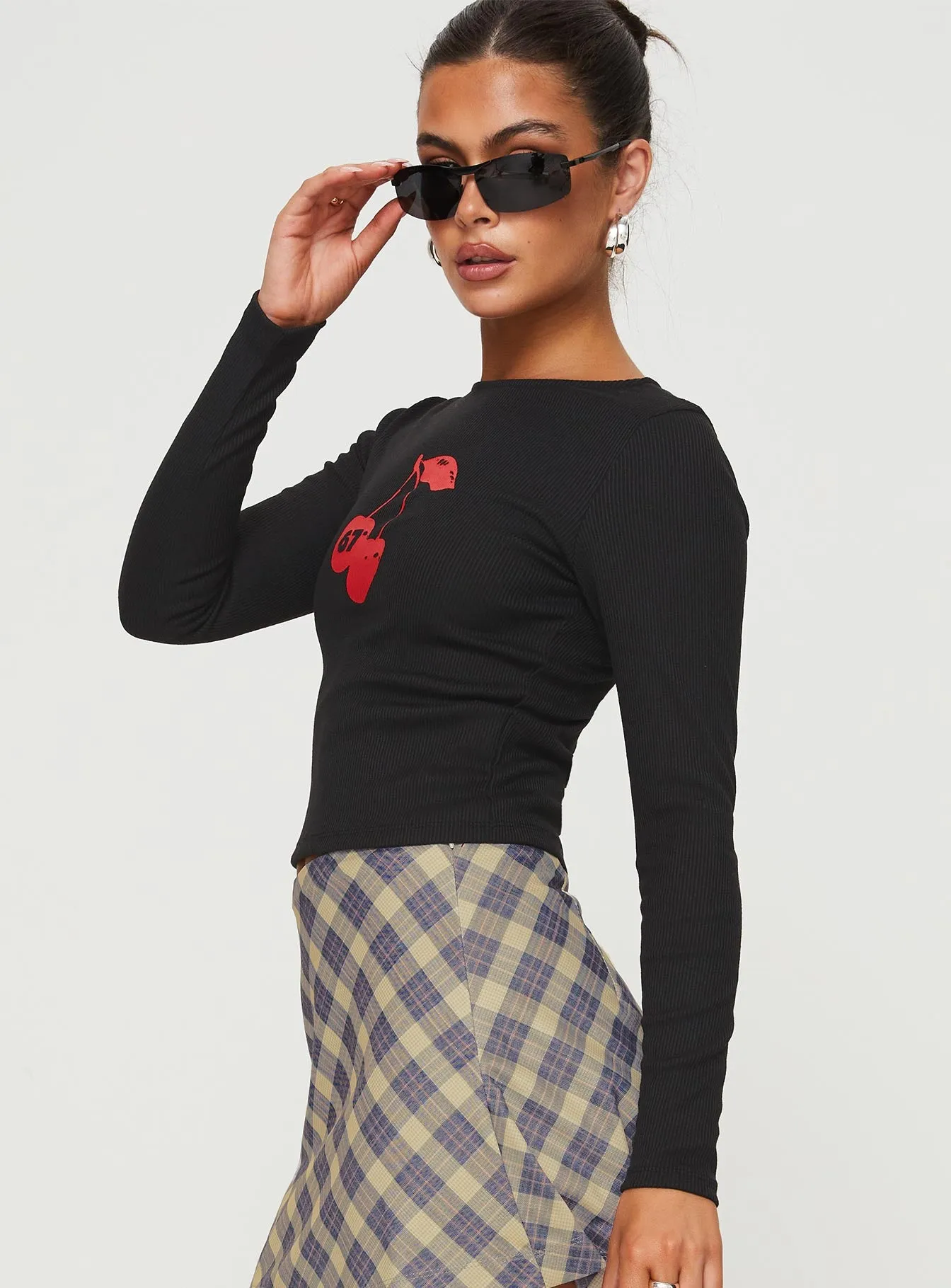 Cherries & Cream Long Sleeve Top Black sold by Princess Polly product image thumbnail 4