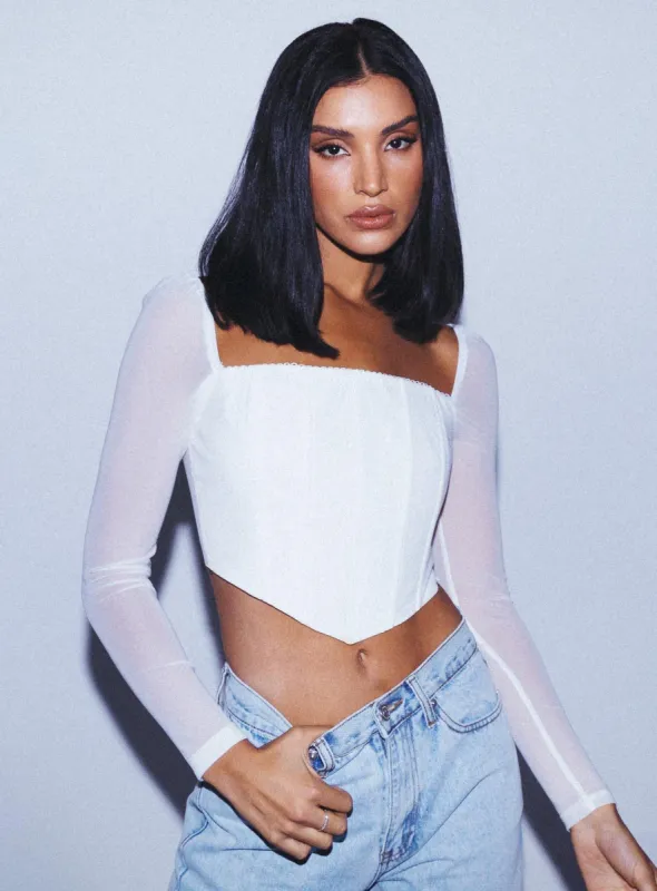 Beverly Long Sleeve Top White sold by Princess Polly