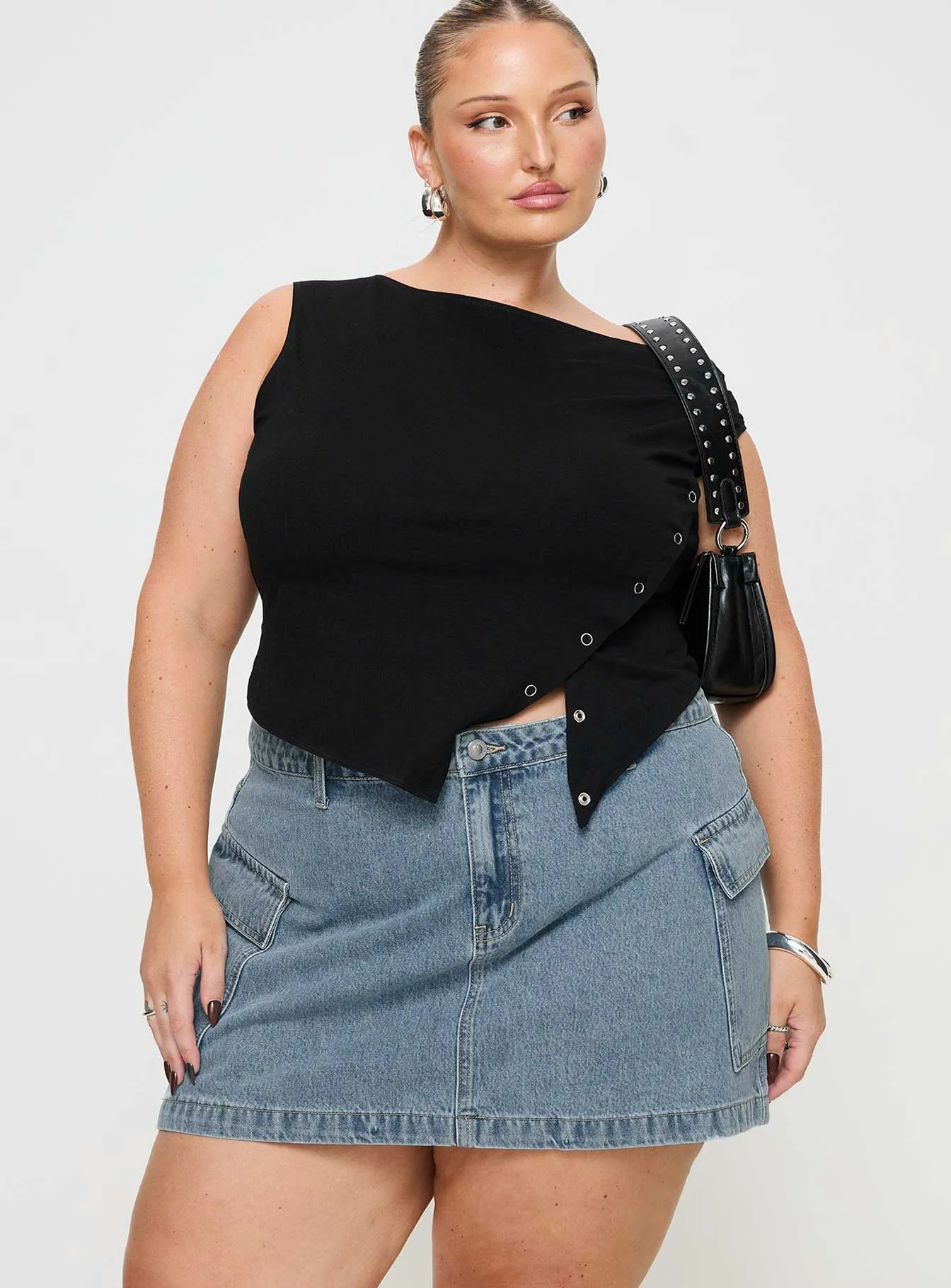 Zakai Cargo Denim Mini Skirt Light Blue Denim Curve sold by Princess Polly product image thumbnail 2