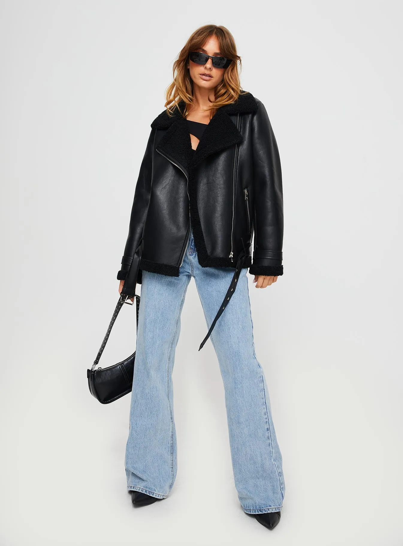 Maudie Shearling Faux Leather Jacket Black sold by Princess Polly product image thumbnail 5