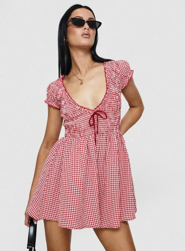 Wescott Gingham Playsuit Red / White sold by Princess Polly