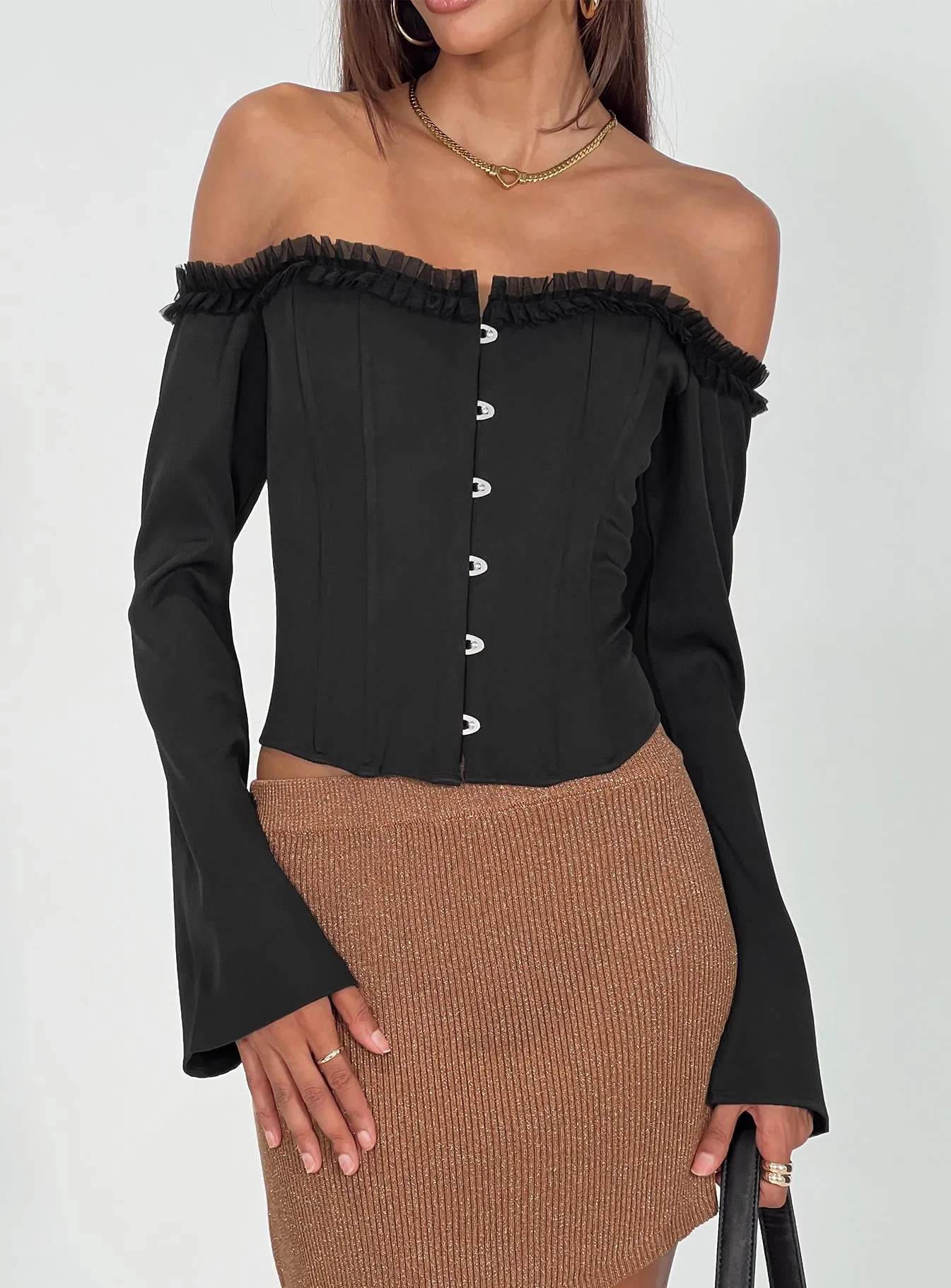 Avaah Off The Shoulder Top Black sold by Princess Polly