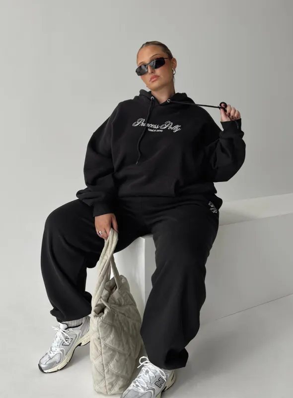 Princess Polly Track Pants Script Black / Ivory Curve sold by Princess Polly