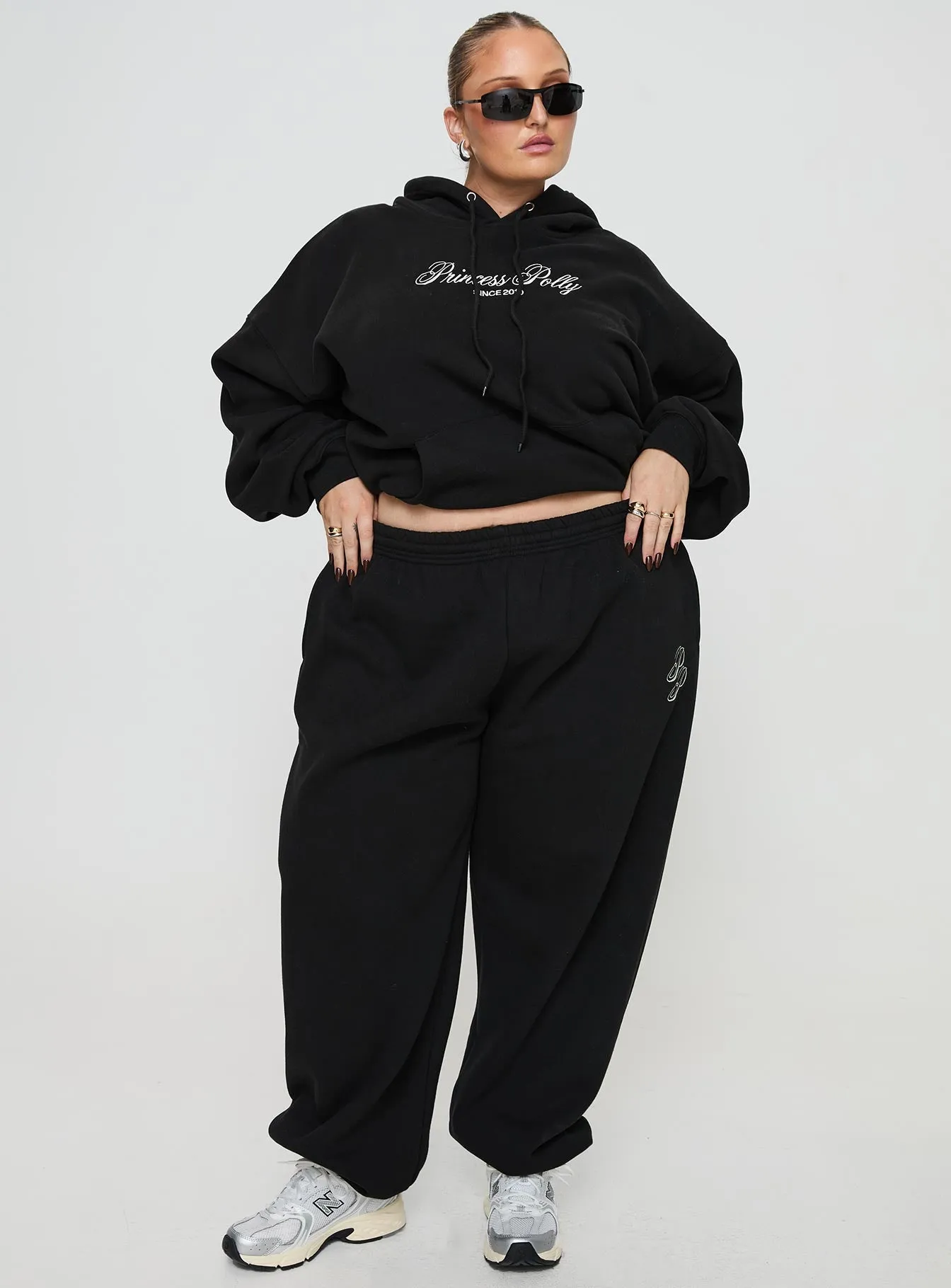Princess Polly Track Pants Script Black / Ivory Curve sold by Princess Polly product image thumbnail 3