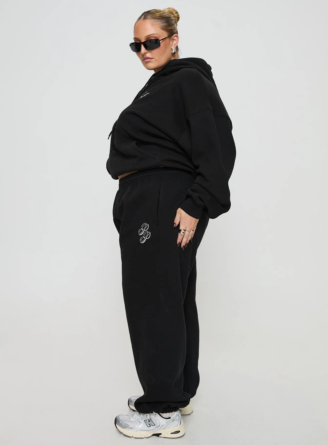 Princess Polly Track Pants Script Black / Ivory Curve sold by Princess Polly product image thumbnail 4