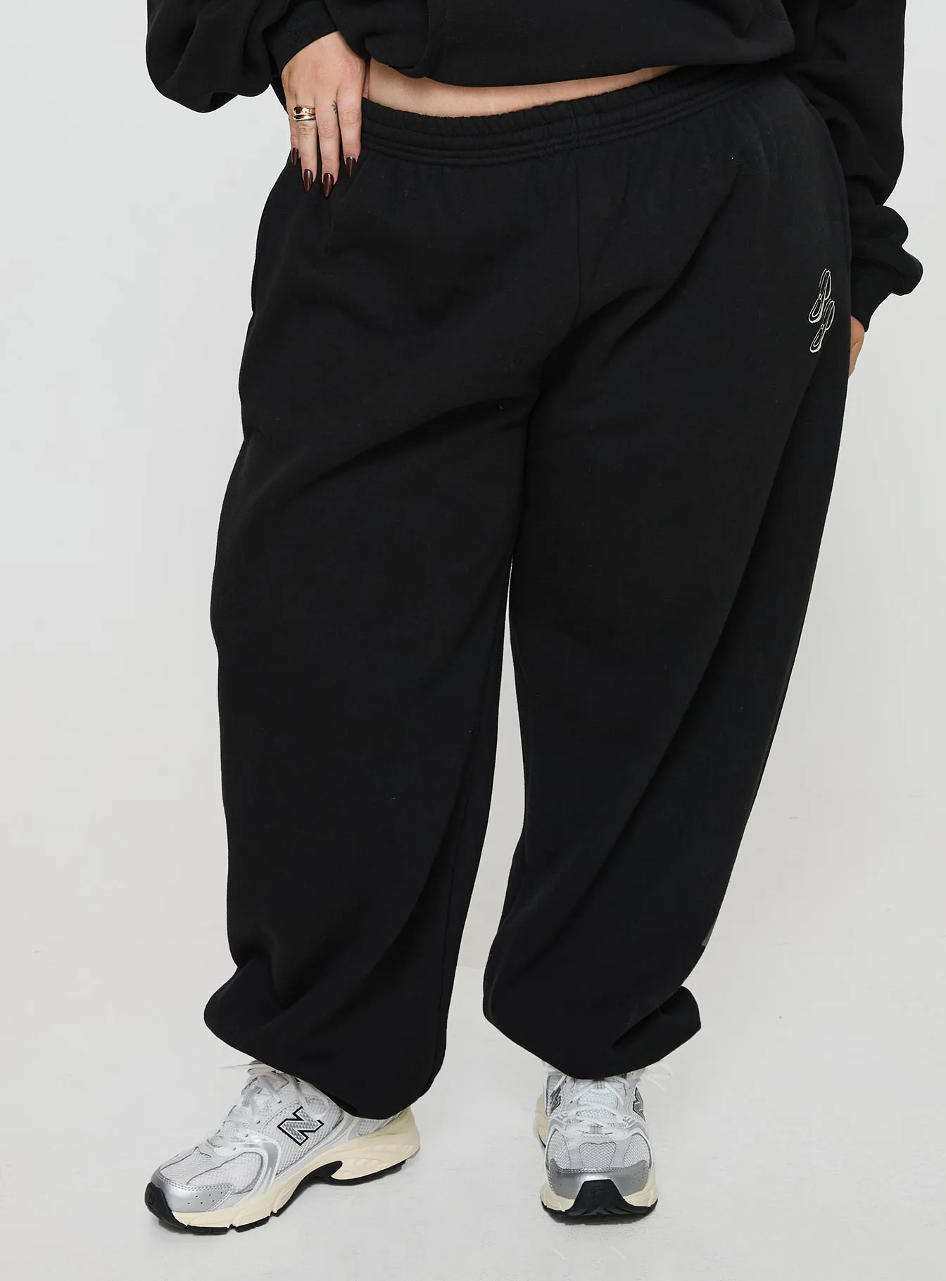Princess Polly Track Pants Script Black / Ivory Curve sold by Princess Polly product image thumbnail 2
