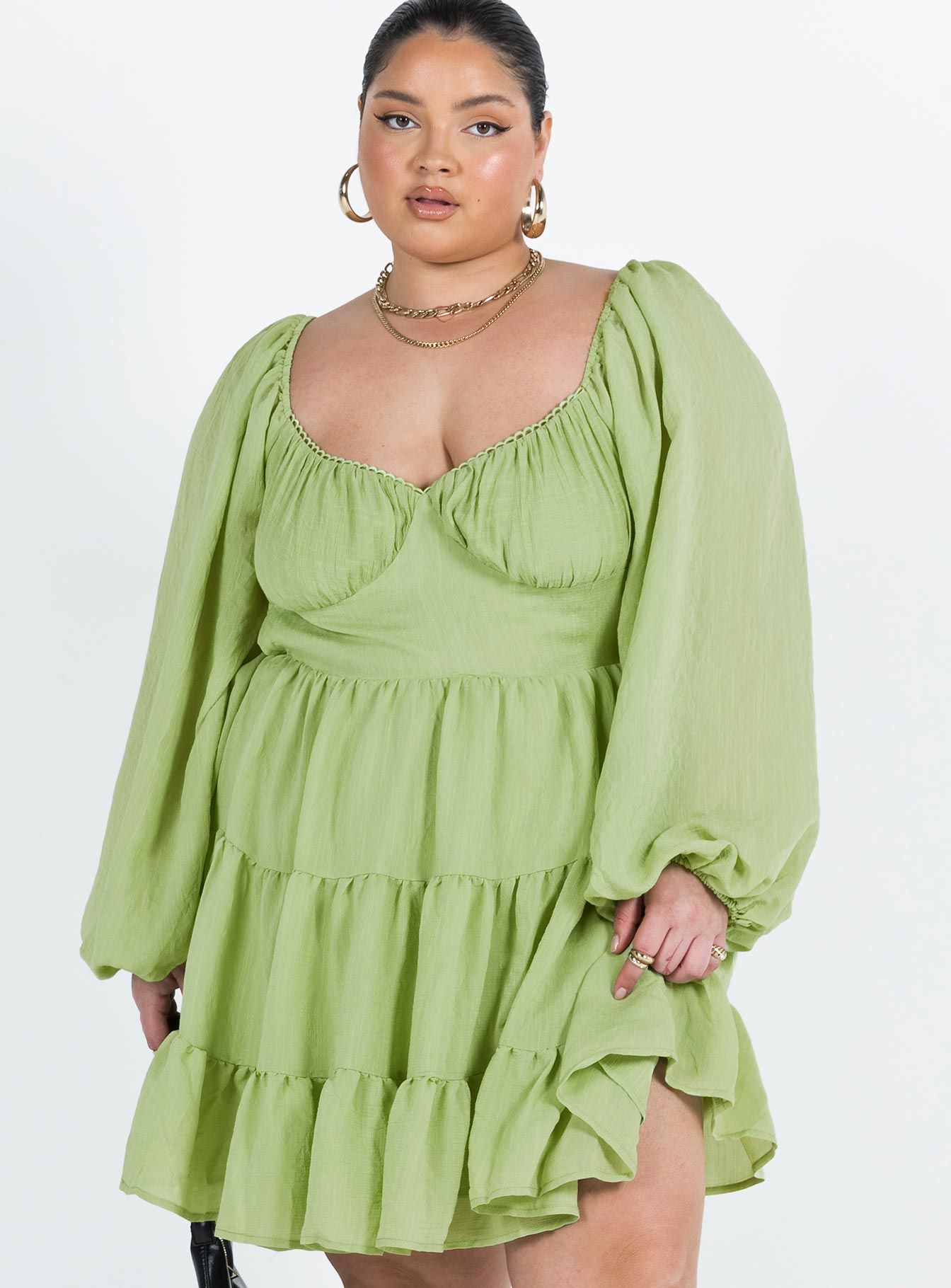 Danny Long Sleeve Mini Dress Green Curve sold by Princess Polly product image thumbnail 2