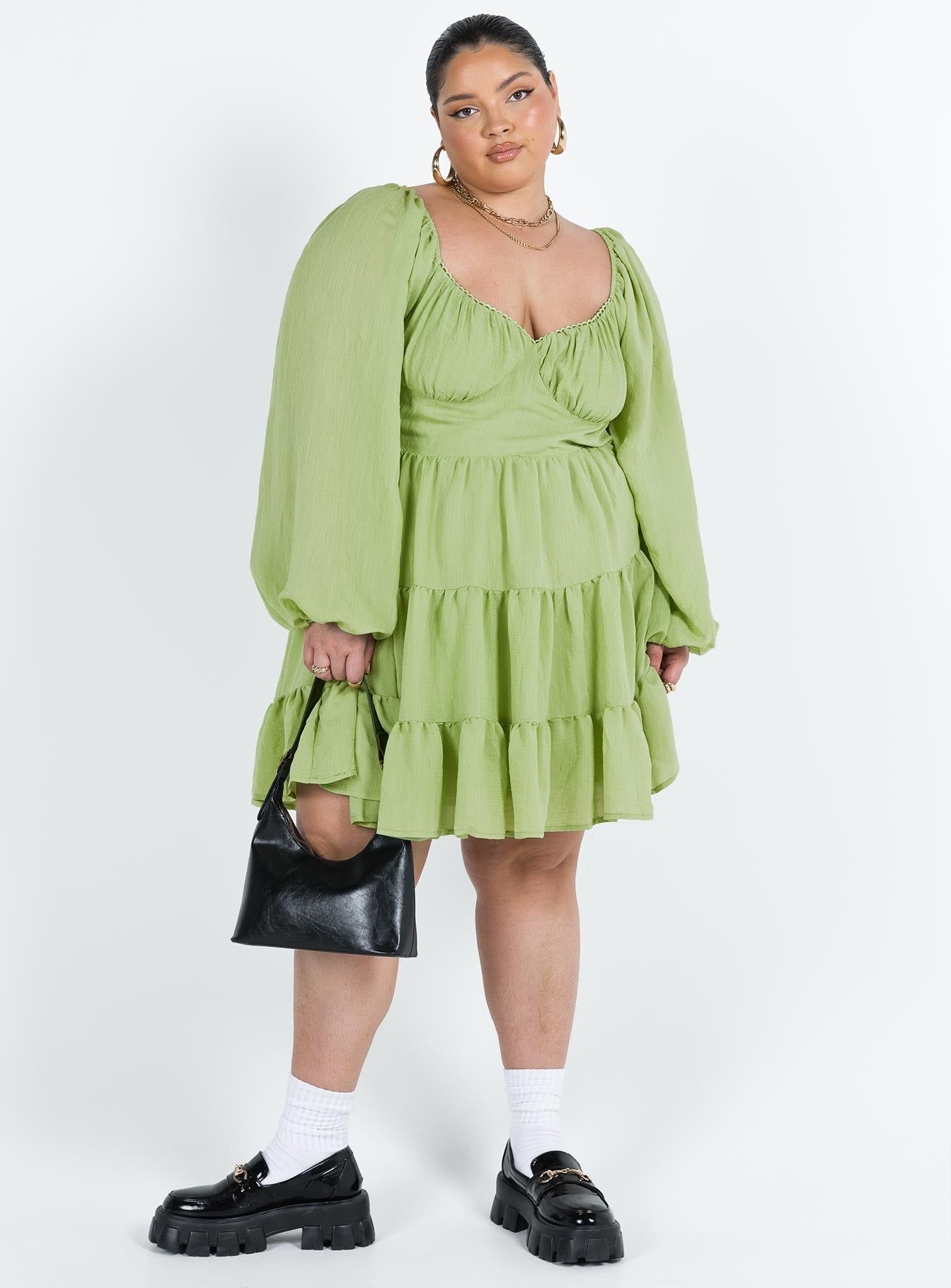 Danny Long Sleeve Mini Dress Green Curve sold by Princess Polly product image thumbnail 3
