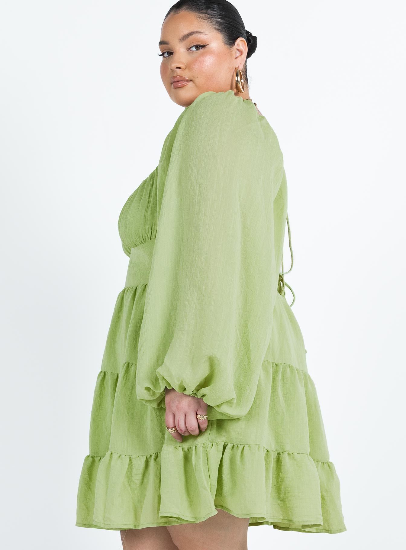 Danny Long Sleeve Mini Dress Green Curve sold by Princess Polly product image thumbnail 4