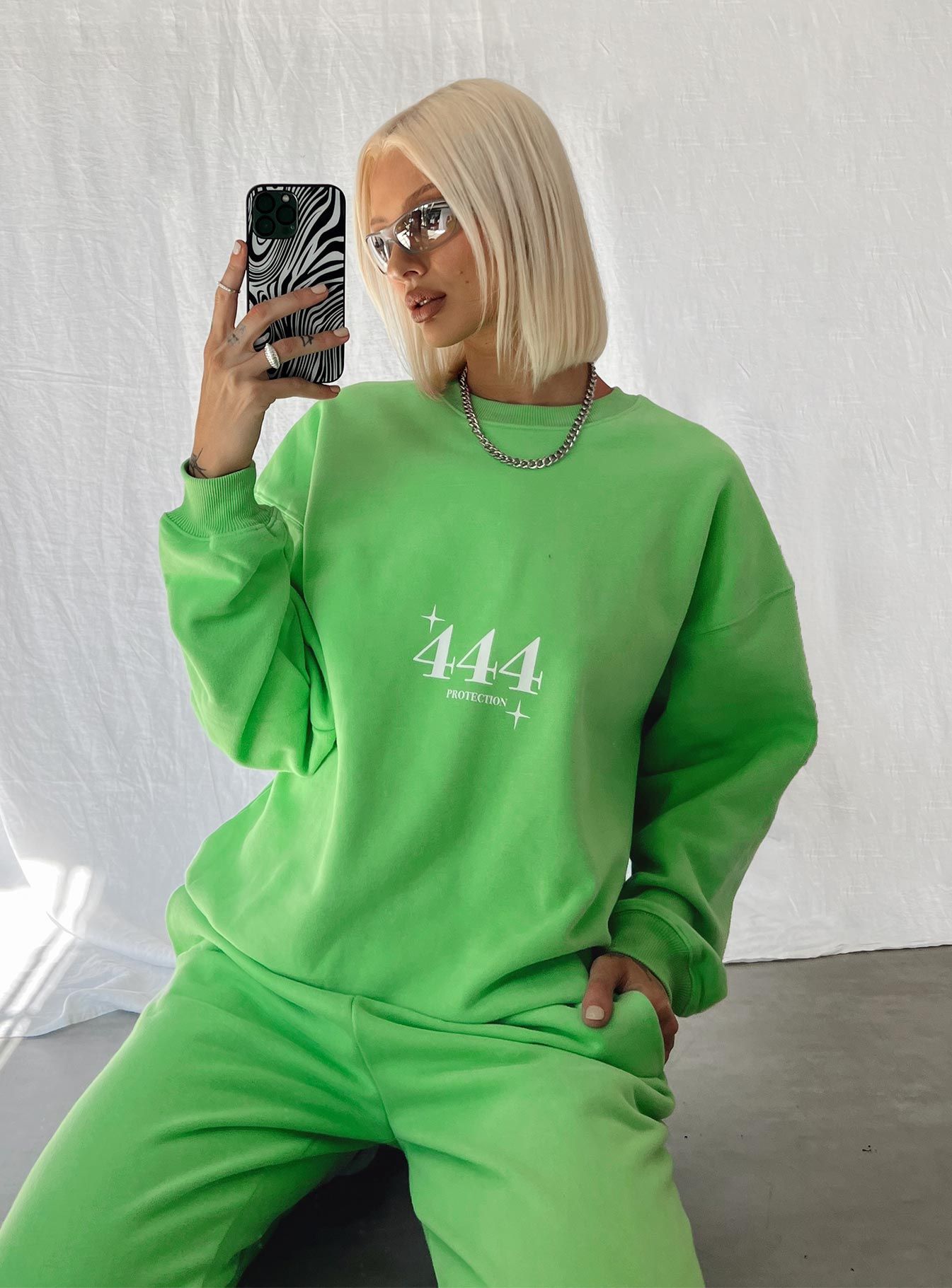 Only Four You Sweatshirt Green sold by Princess Polly