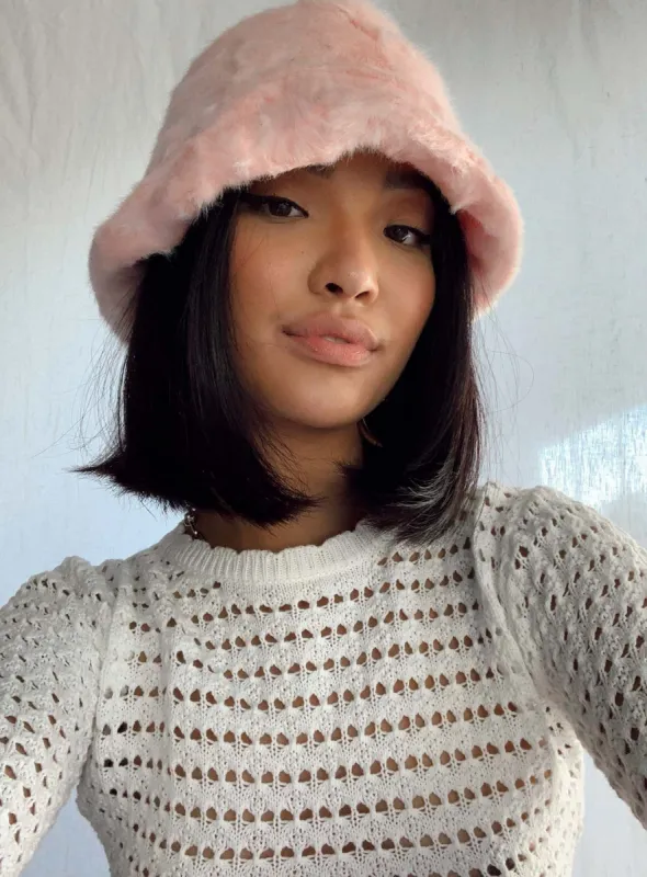 Delvey Fluffy Hat Pink sold by Princess Polly