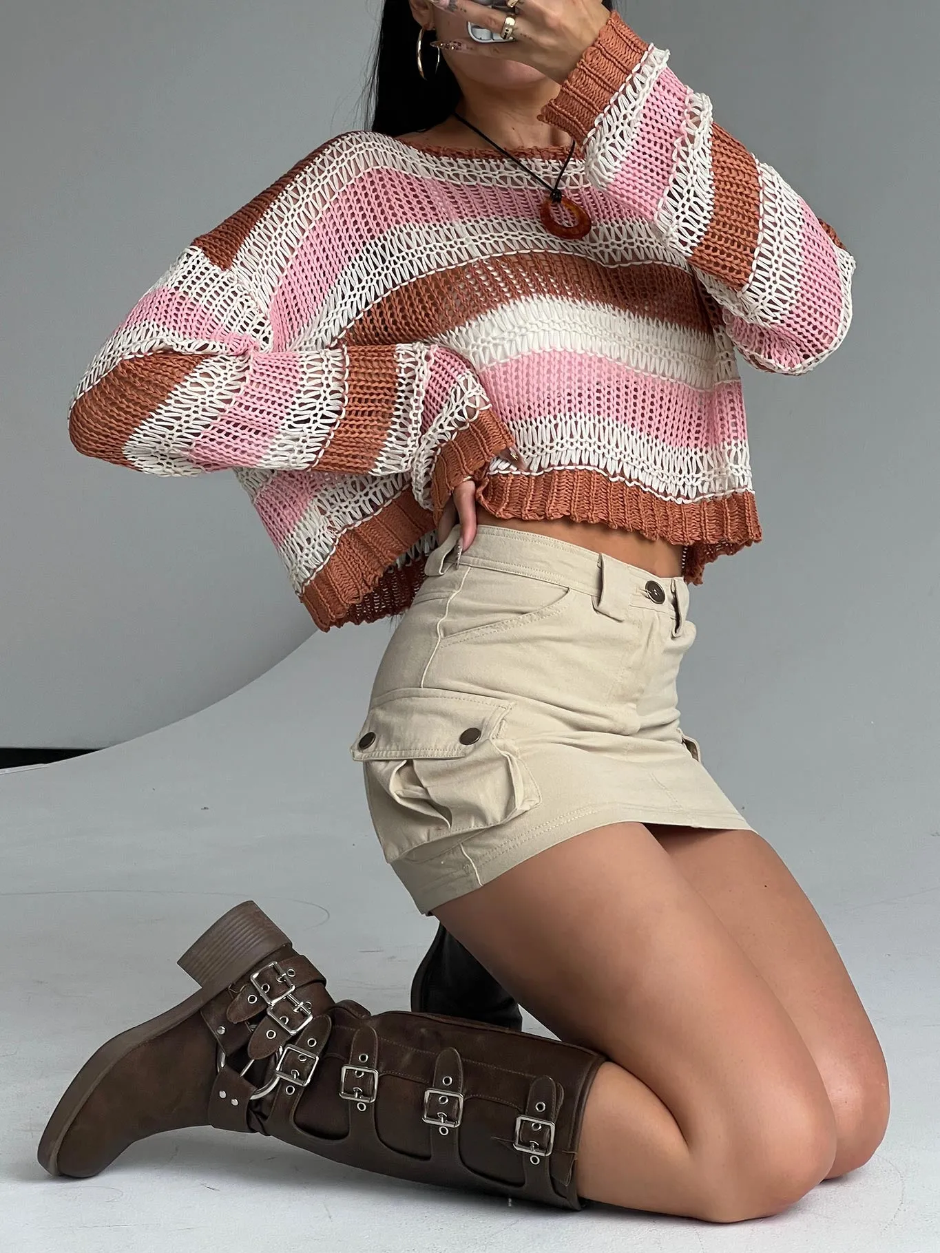 Lydie Cargo Mini Skirt Beige Petite sold by Princess Polly