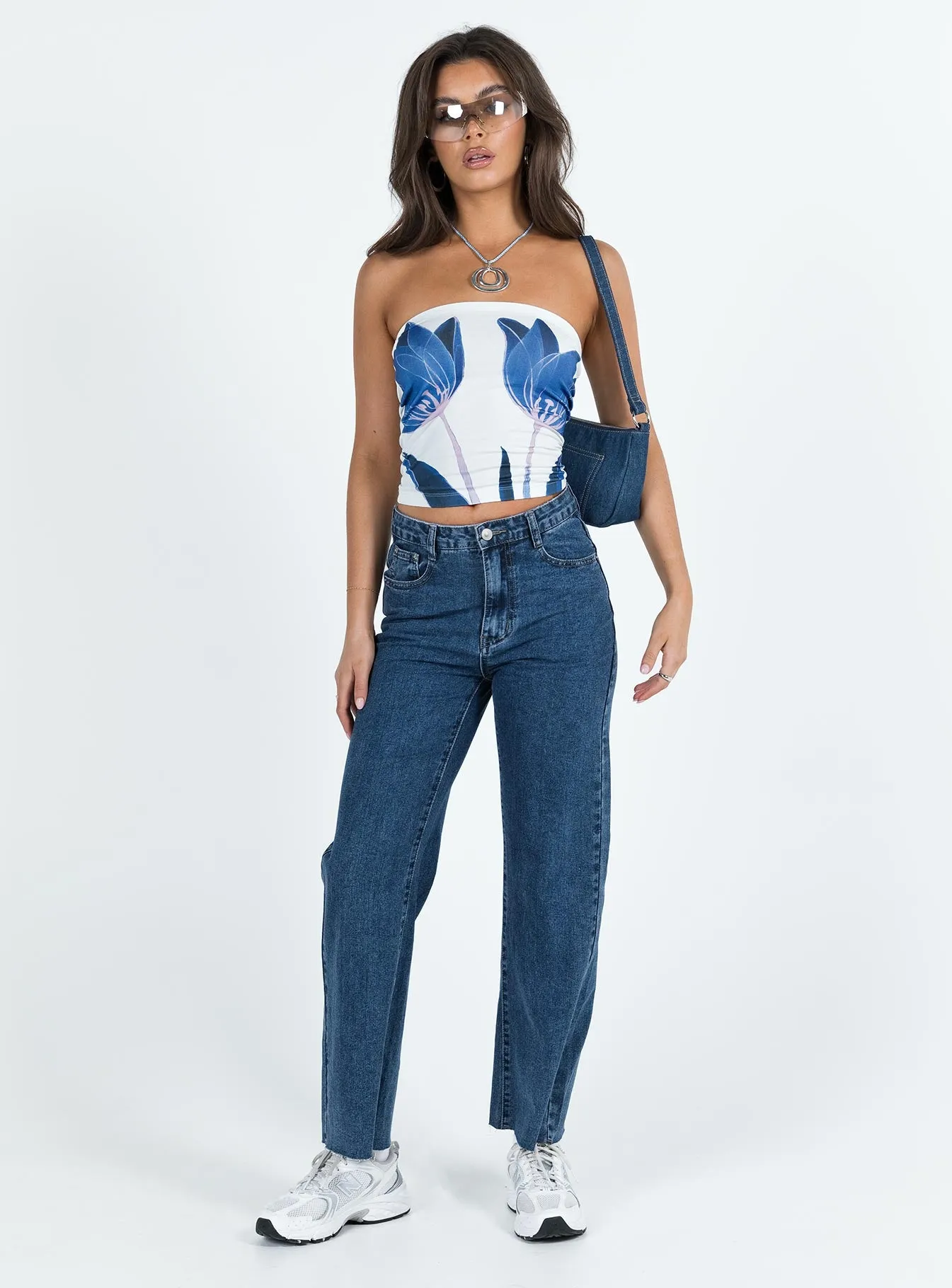 Jasmyne Tube Top White / Blue Floral sold by Princess Polly product image thumbnail 3